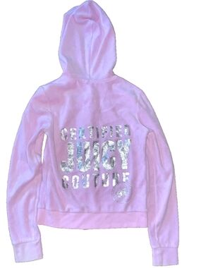 Juicy Couture Pink Velvet Hoodie with Silver Foil Logo